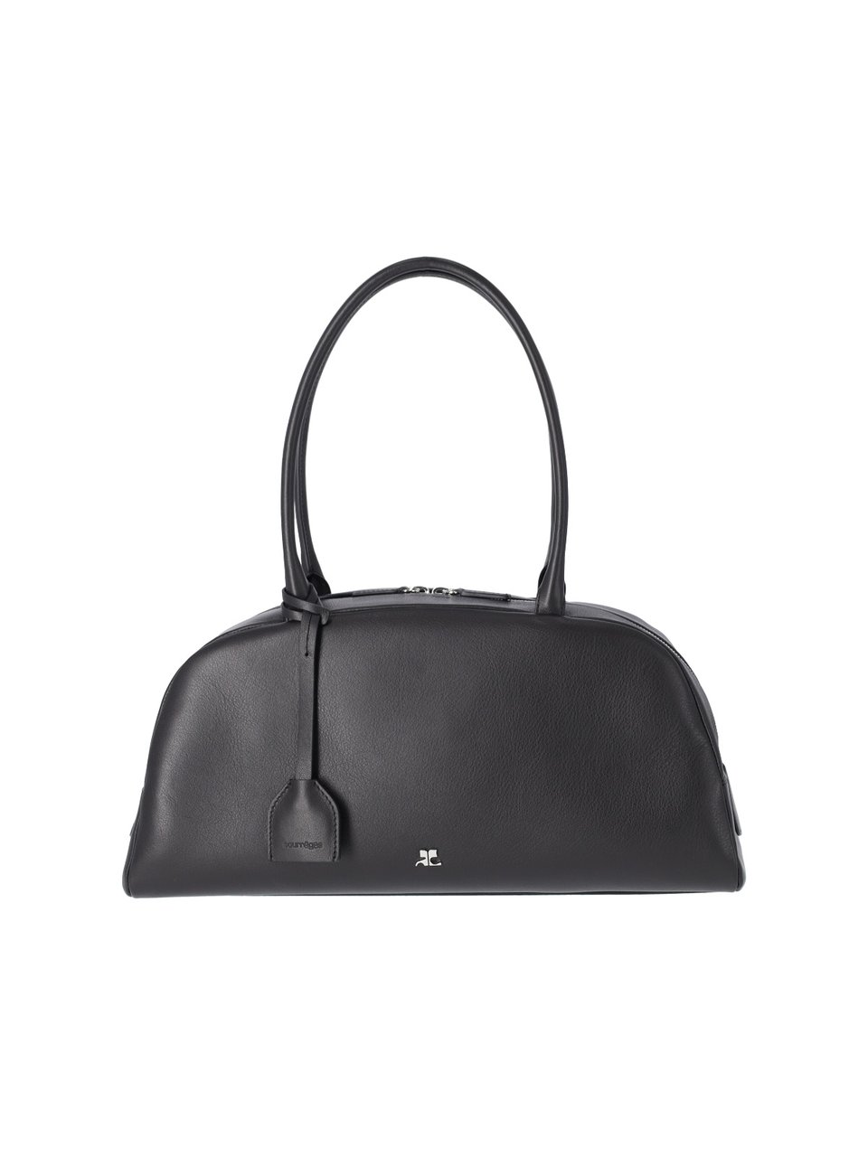 COURREGES Shoulder Bag "Monday" in Smooth Black Calf Leather Zwart