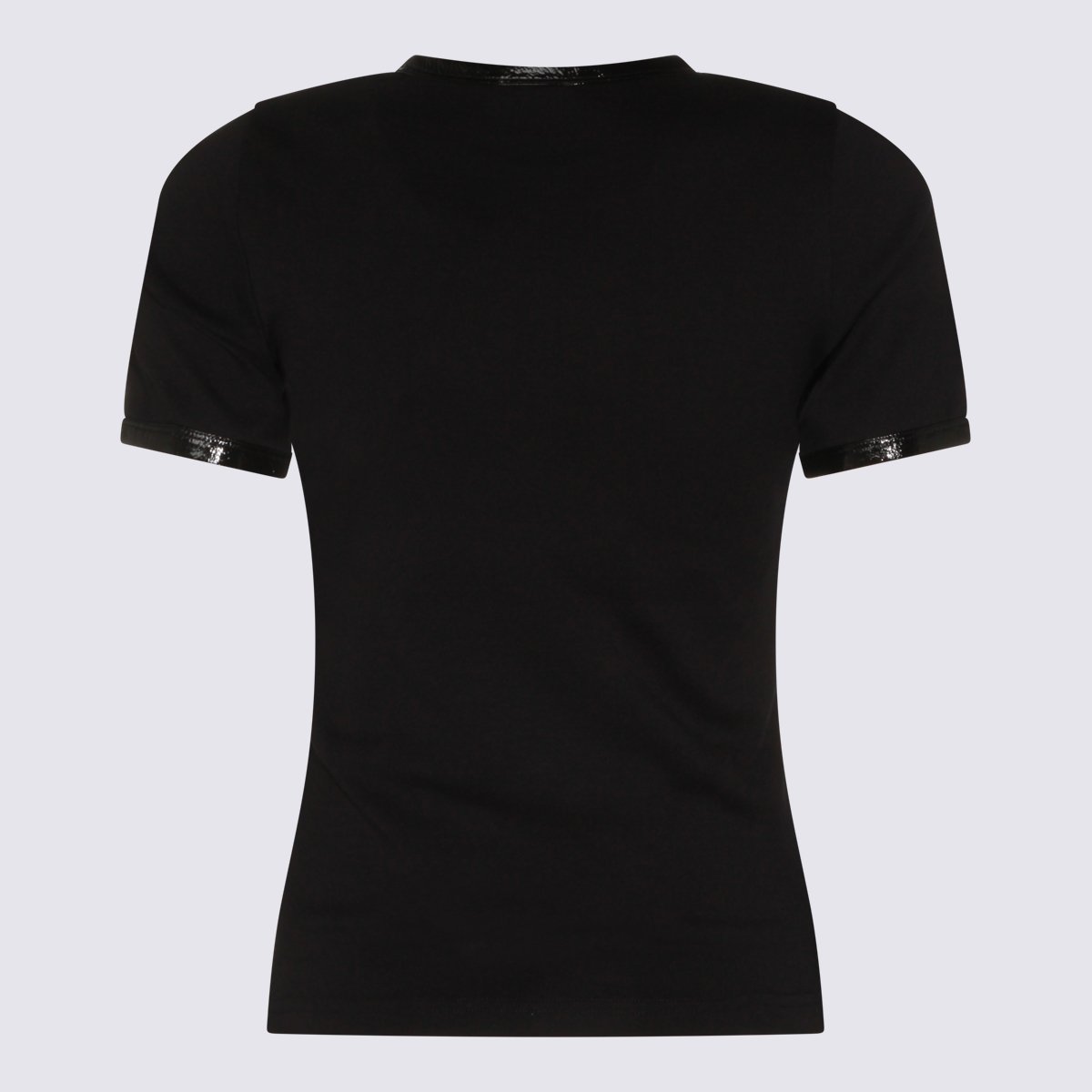 COURREGES Short-Sleeve Black T-Shirt With Glossy Trim Details Zwart