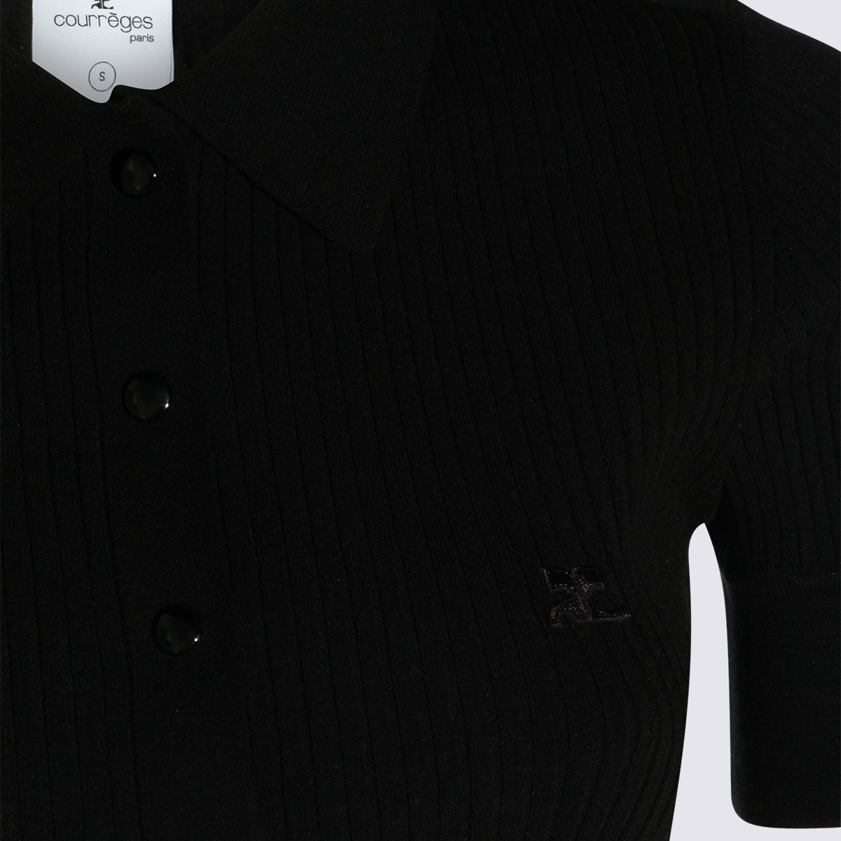 COURREGES Fitted Short-Sleeve Polo Shirt With Ribbed Texture And Button Placket Zwart