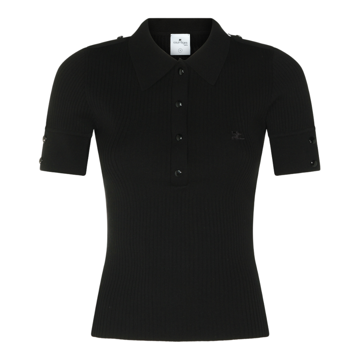COURREGES Fitted Short-Sleeve Polo Shirt With Ribbed Texture And Button Placket Zwart