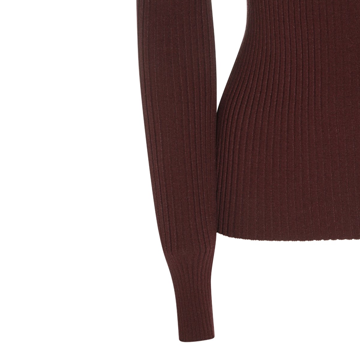 COURREGES Burgundy Fitted Knit Sweater With Ribbed Texture And Button Detail Zwart