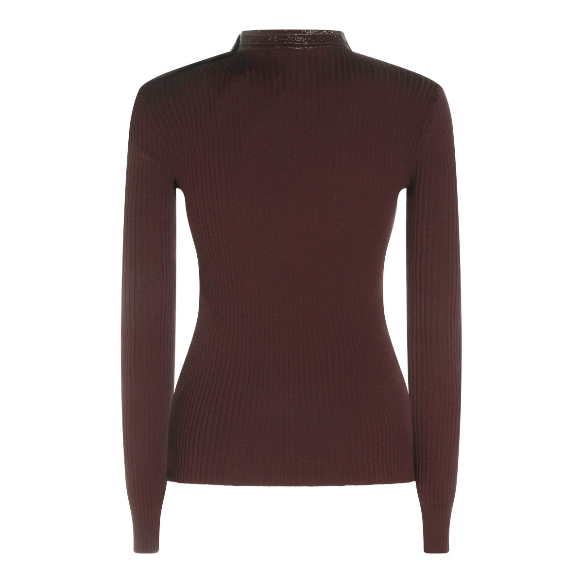 COURREGES Burgundy Fitted Knit Sweater With Ribbed Texture And Button Detail Zwart