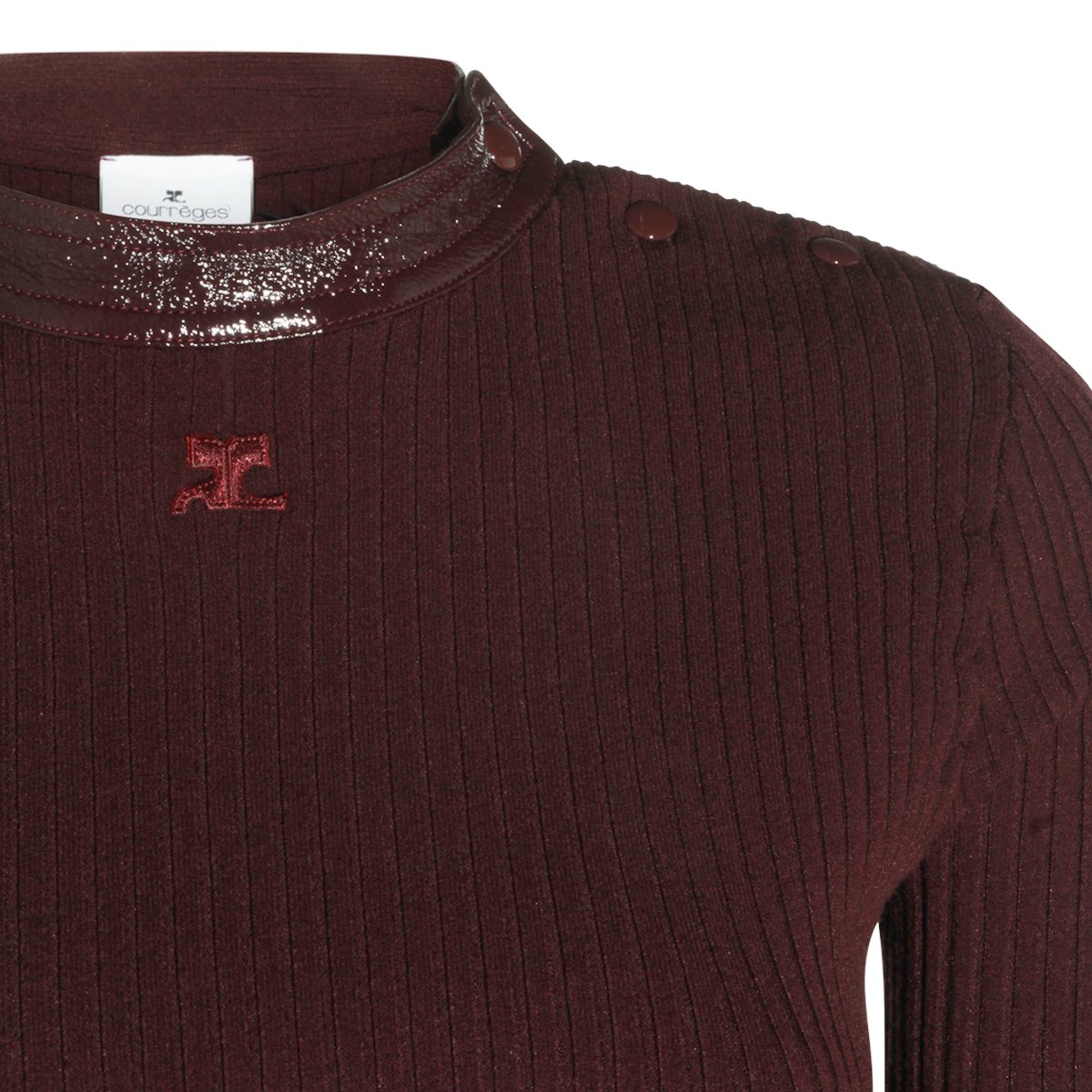 COURREGES Burgundy Fitted Knit Sweater With Ribbed Texture And Button Detail Zwart