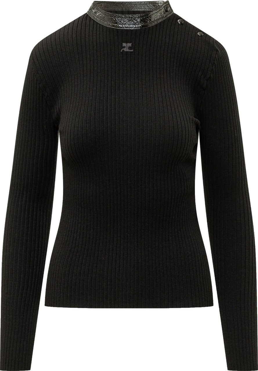 COURREGES VINYL RIB SWEATER Zwart