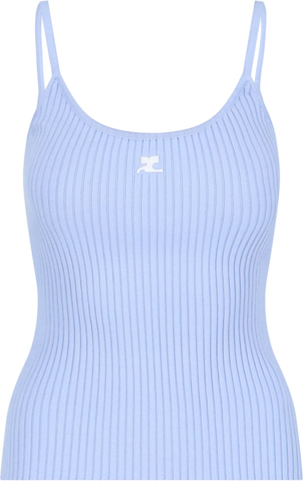 COURREGES Top, Light Blue, Thin Shoulder Straps, Round Neckline Blauw