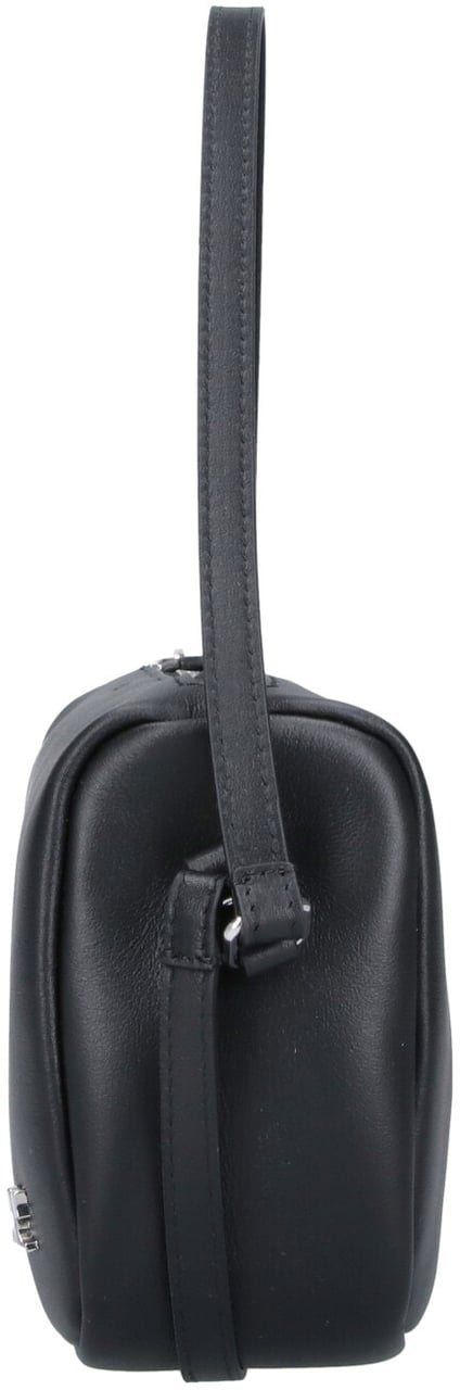 COURREGES Rectangular Black Calf Leather Shoulder Bag with Zip Closure Zwart