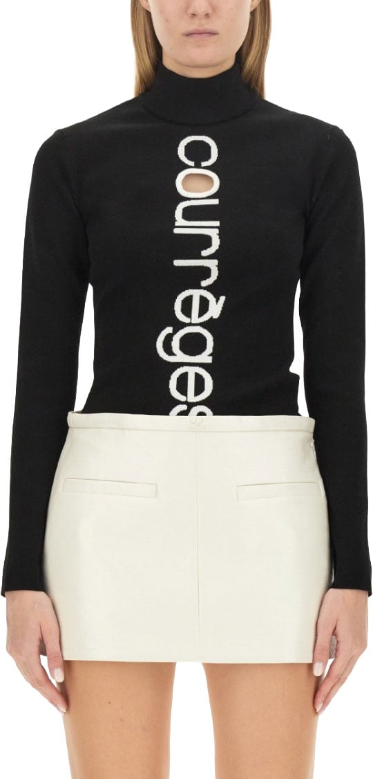COURREGES High Neck Black Jersey Zwart