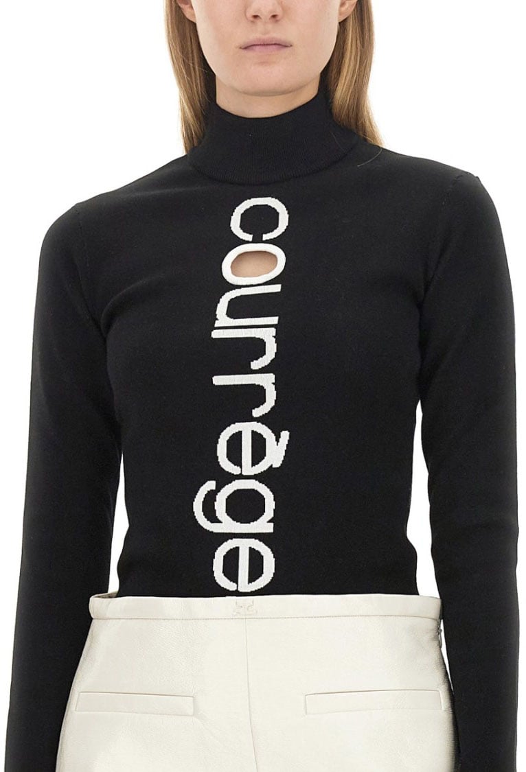 COURREGES High Neck Black Jersey Zwart