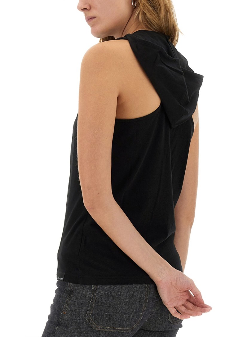COURREGES Hooded Sleeveless Top Zwart