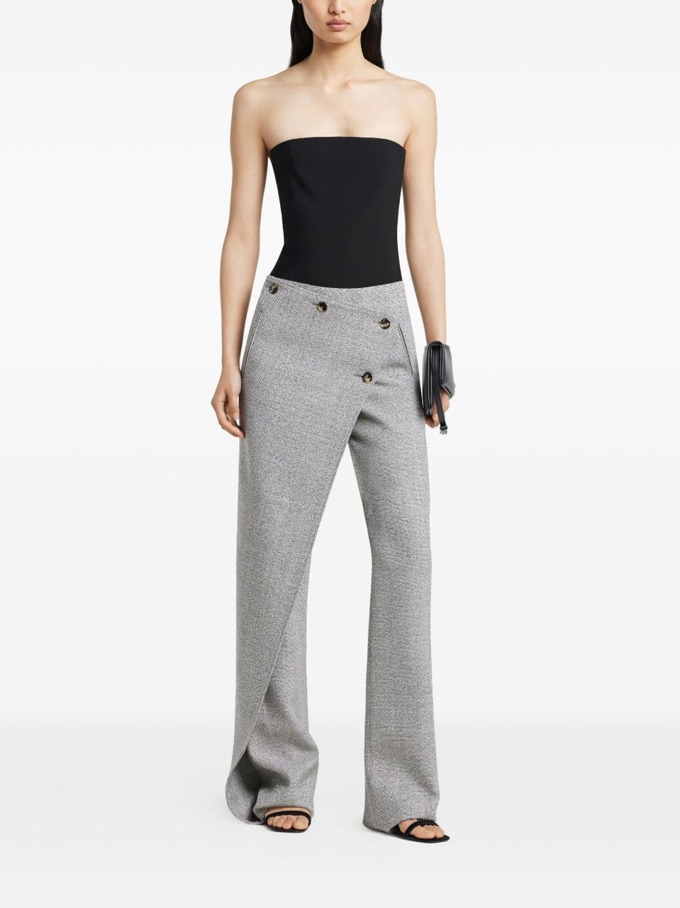COURREGES Wide-Leg Trousers With Asymmetrical Cross-Button Panel Grijs