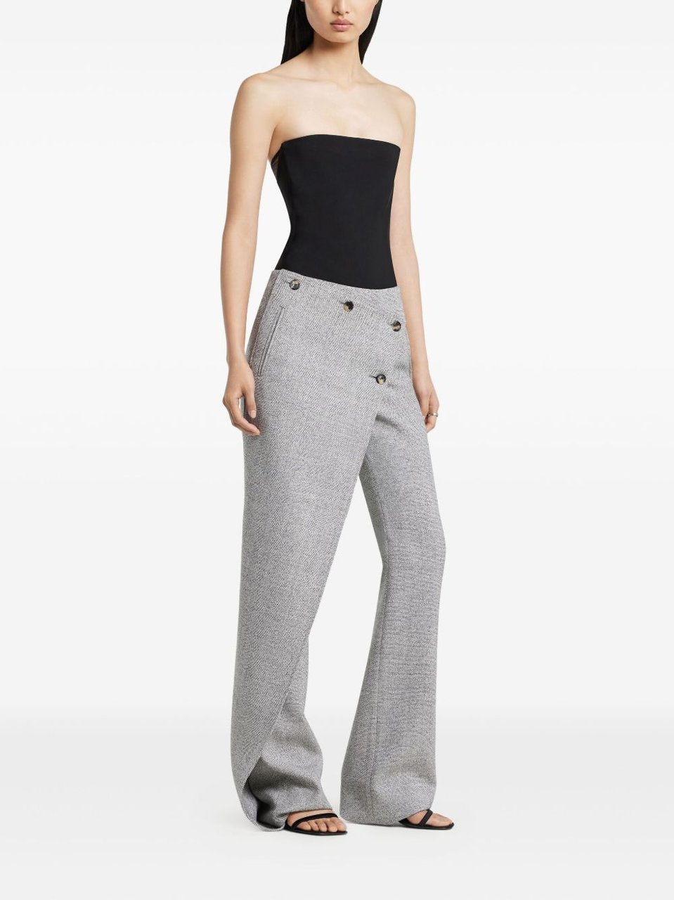 COURREGES Wide-Leg Trousers With Asymmetrical Cross-Button Panel Grijs