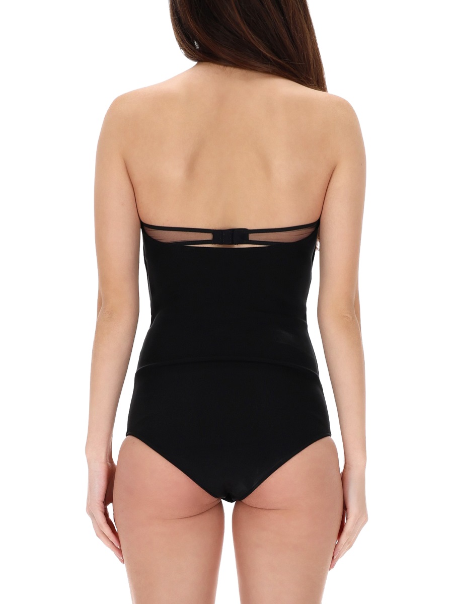 COURREGES Black Strapless Mesh Panel Top Zwart