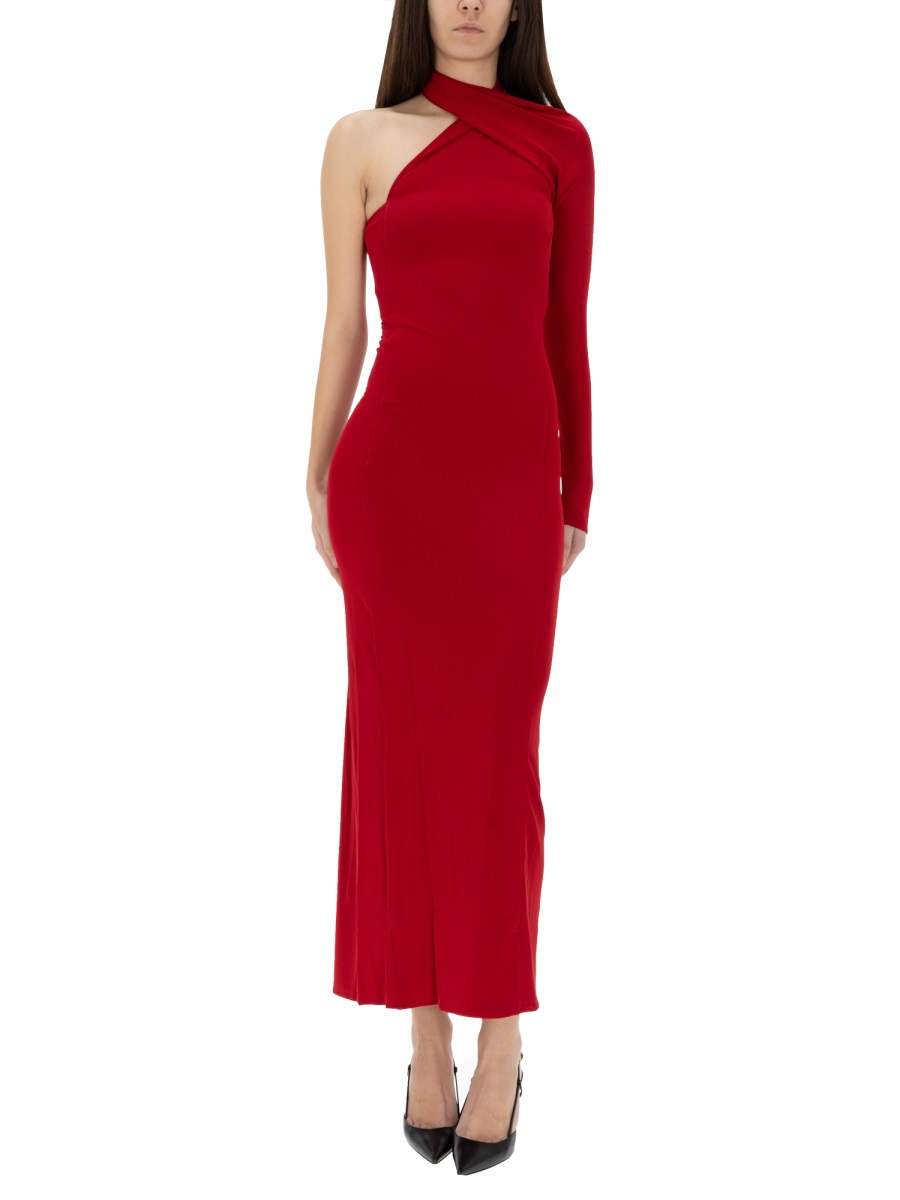 COURREGES Neutrals Draped One Shoulder Dress Rood