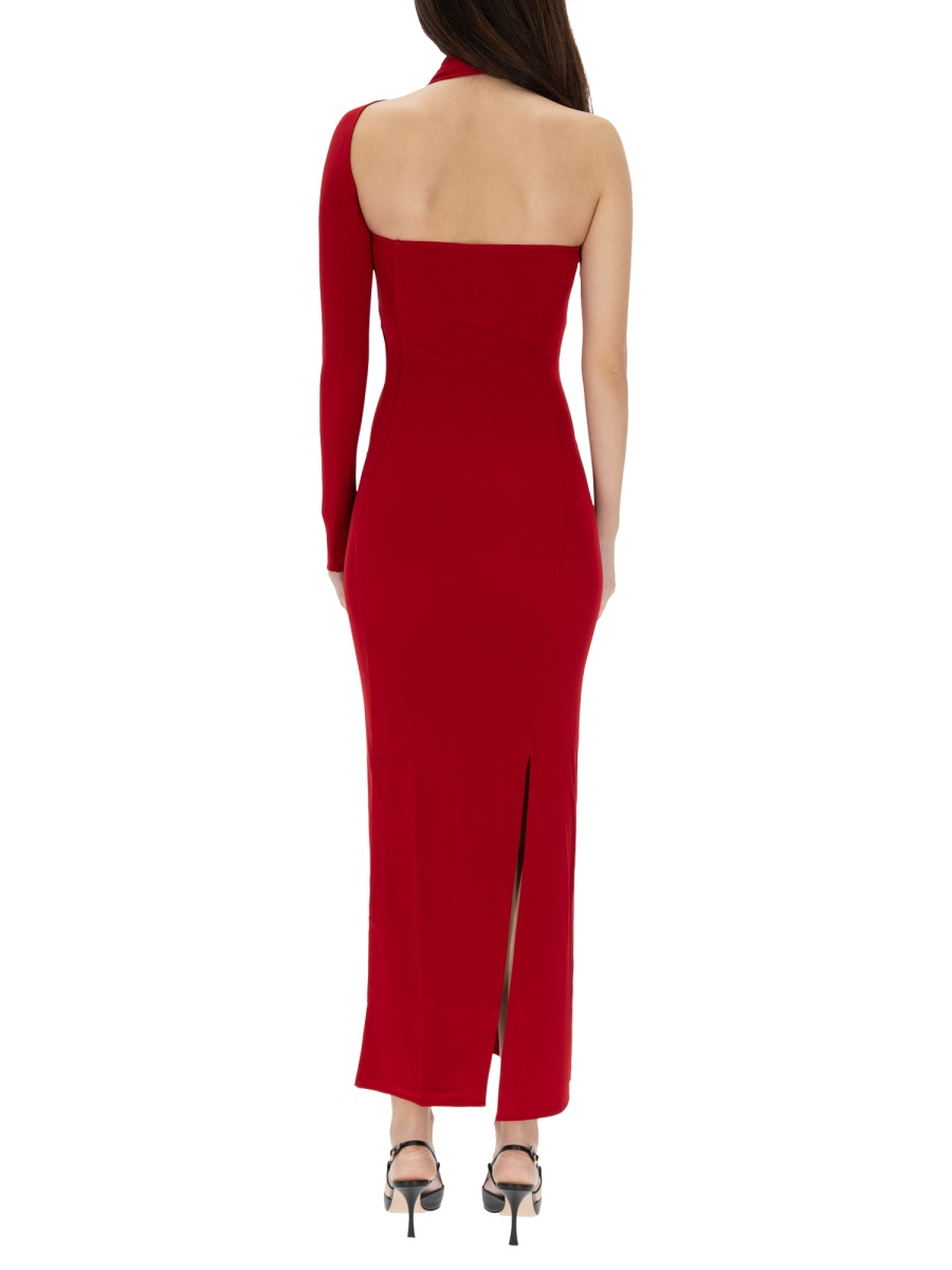 COURREGES Neutrals Draped One Shoulder Dress Rood