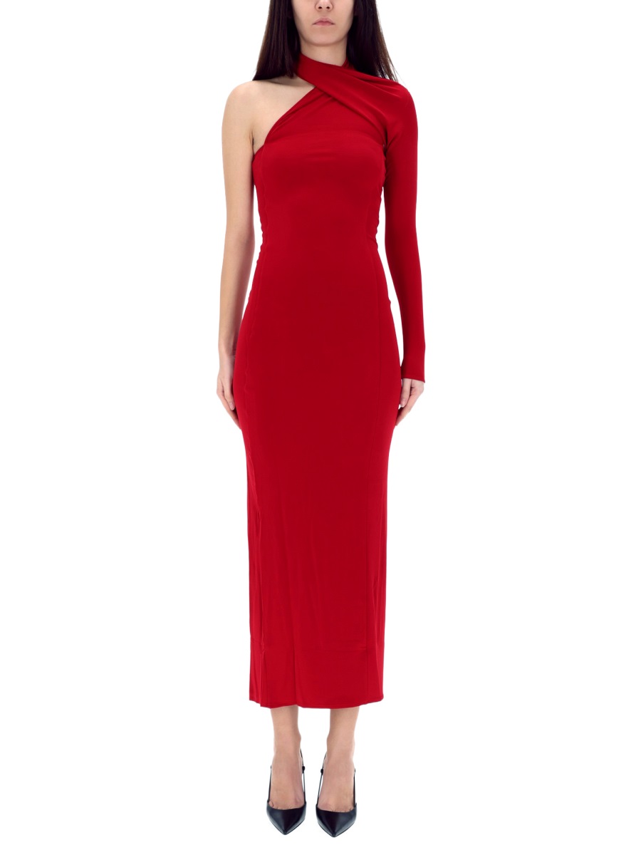 COURREGES Neutrals Draped One Shoulder Dress Rood