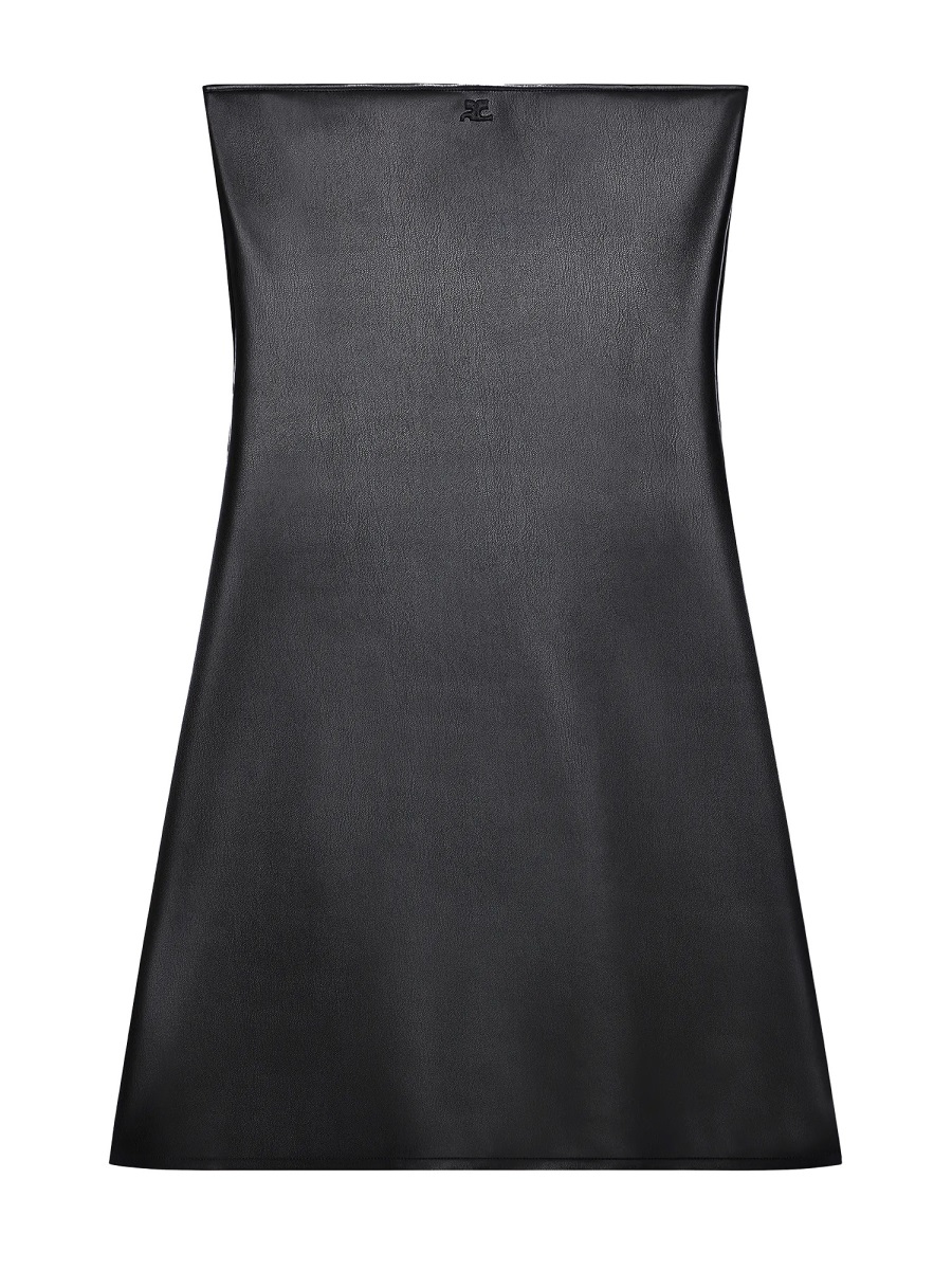 COURREGES Black Strapless A-Line Mini Dress Zwart
