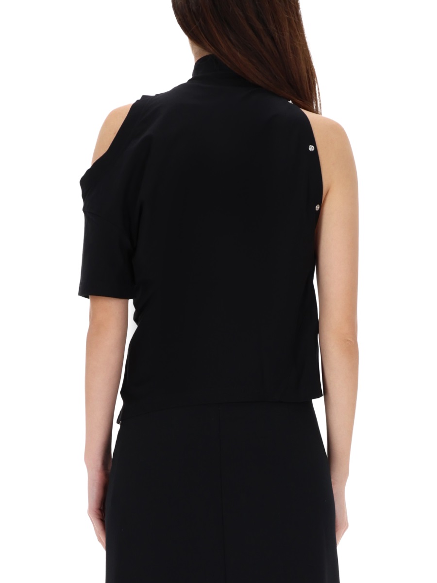 COURREGES Cotton Asymmetrical Bare Shoulder T-Shirt Zwart