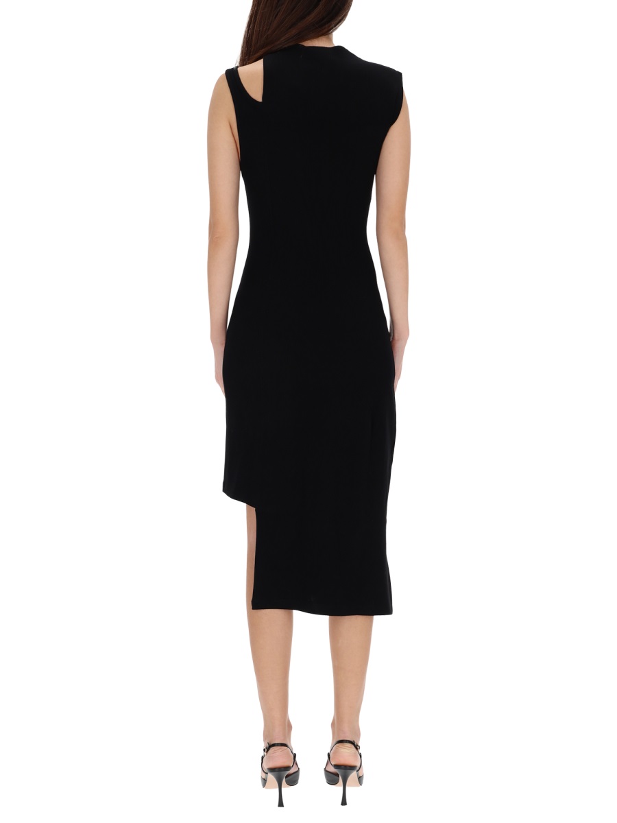 COURREGES Neutrals Ribbed Oblique Asymmetrical Dress Zwart
