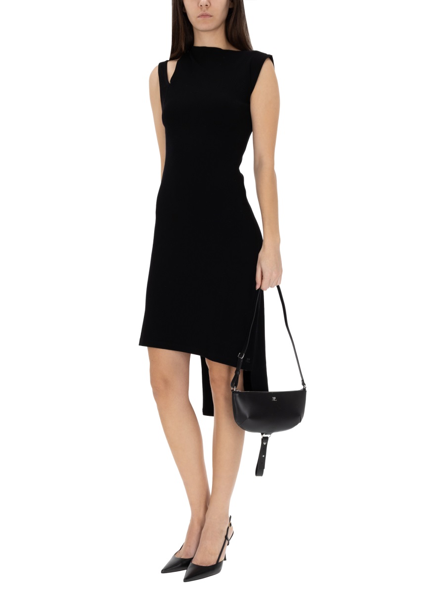 COURREGES Neutrals Ribbed Oblique Asymmetrical Dress Zwart