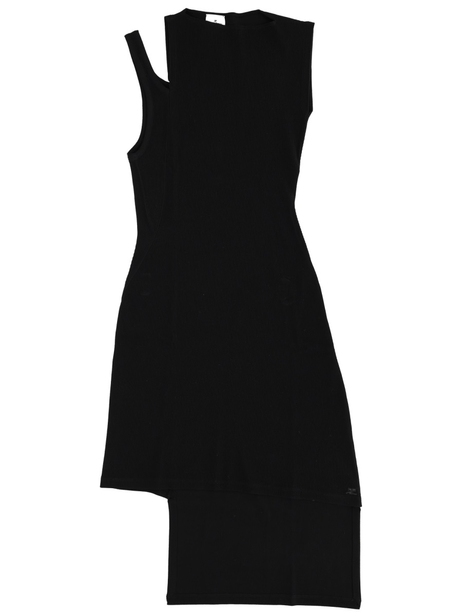 COURREGES Neutrals Ribbed Oblique Asymmetrical Dress Zwart