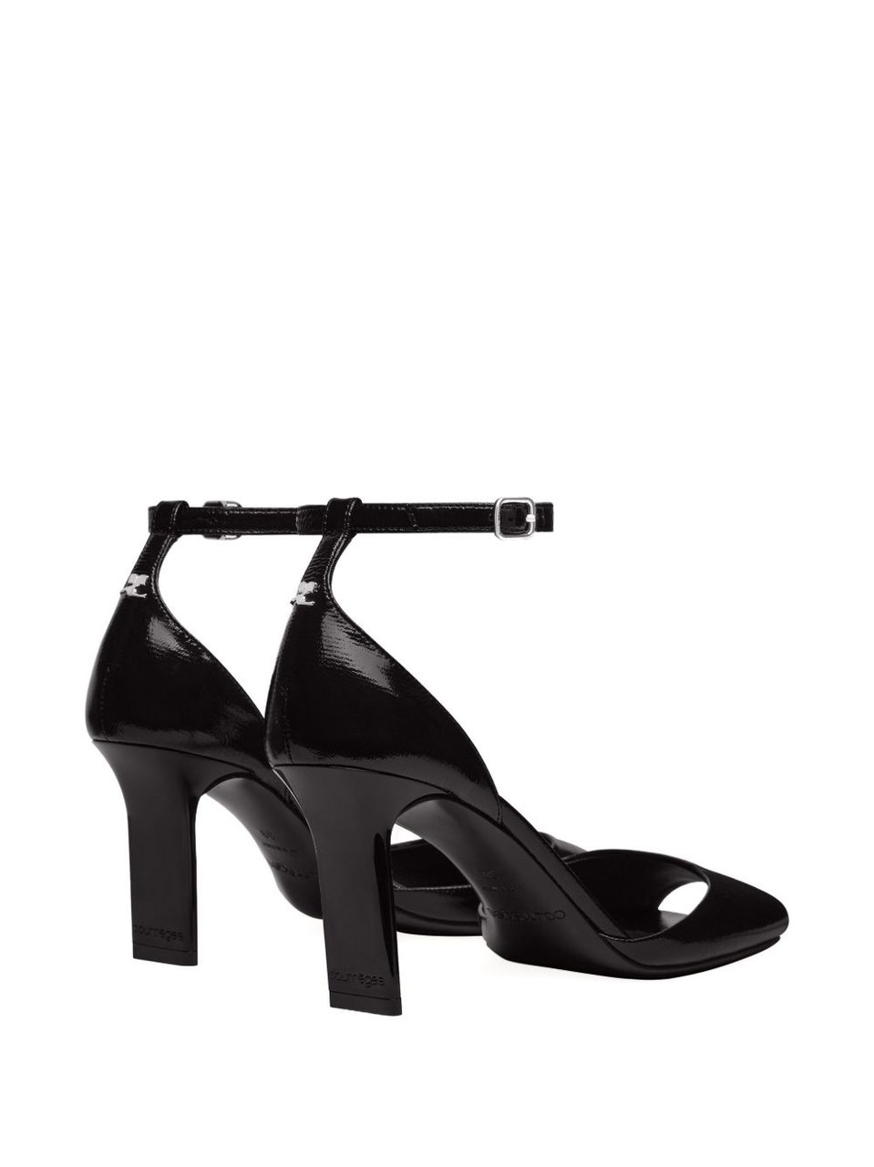 COURREGES Patent Leather Peep Toe Ankle Strap Pumps Zwart