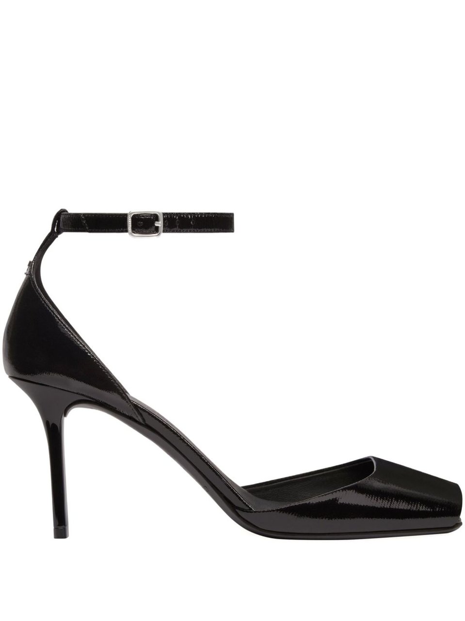 COURREGES Patent Leather Peep Toe Ankle Strap Pumps Zwart