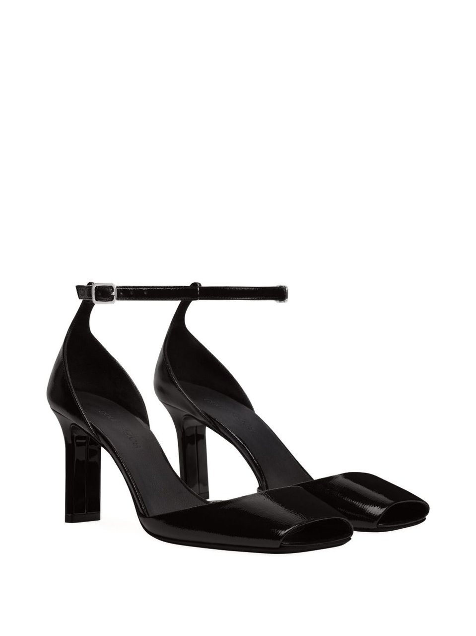 COURREGES Patent Leather Peep Toe Ankle Strap Pumps Zwart