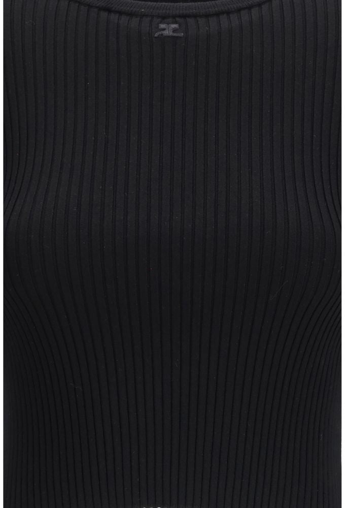 COURREGES Courrèges Black Viscose T-Shirt Zwart