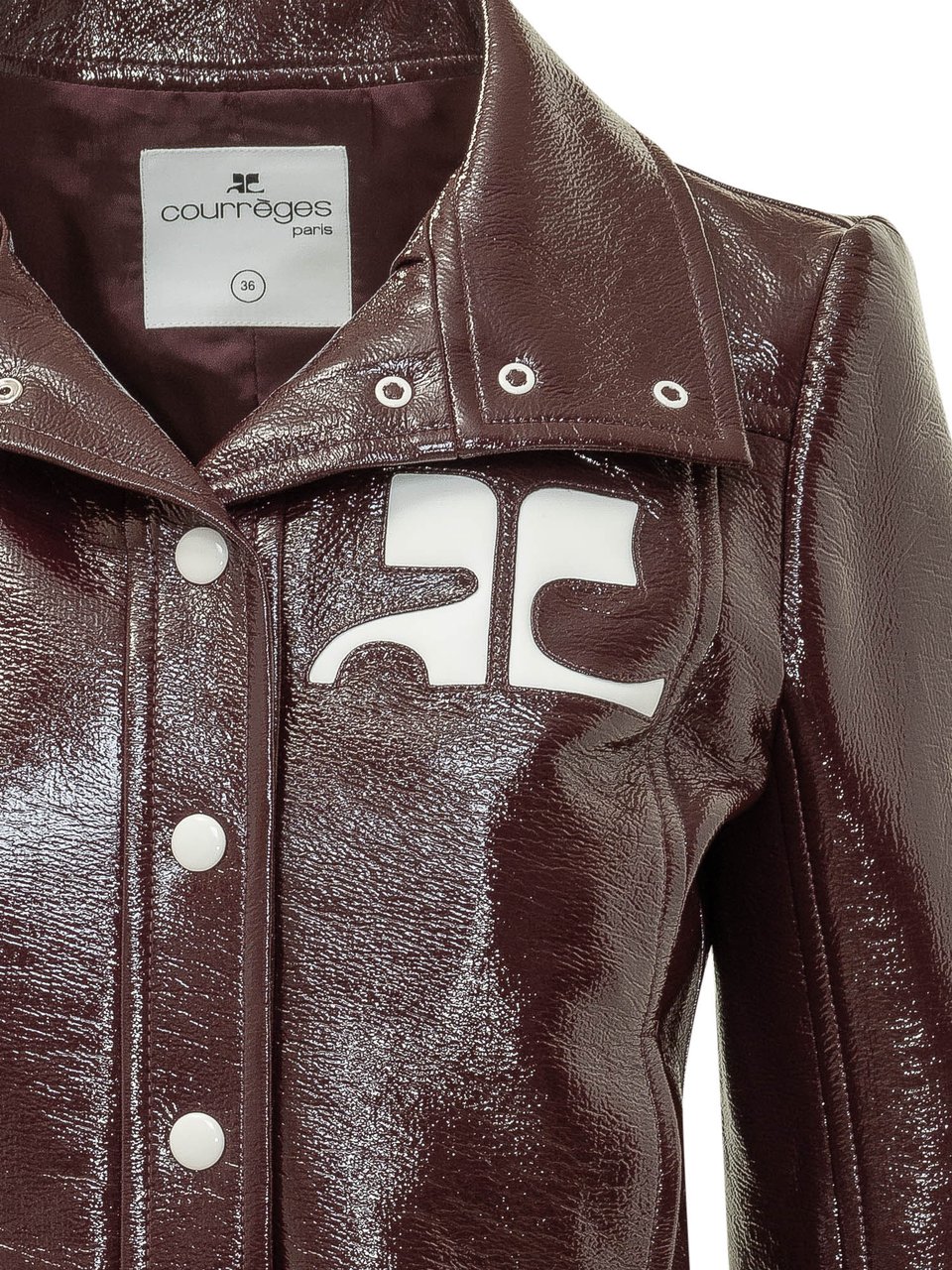 COURREGES Giacca Cropped Lucida con Logo Bruin