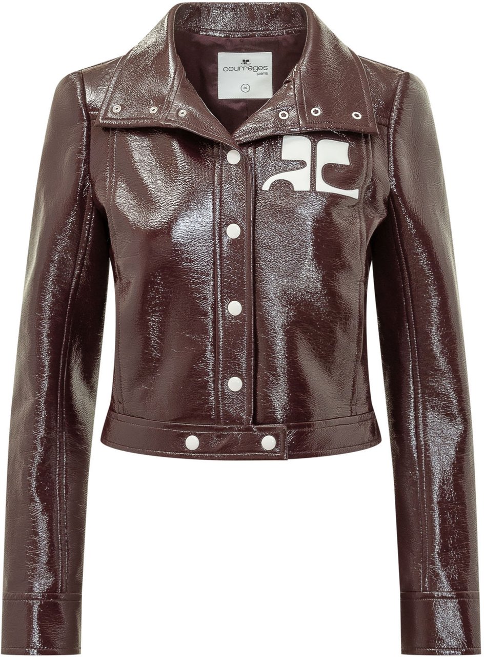 COURREGES Giacca Cropped Lucida con Logo Bruin