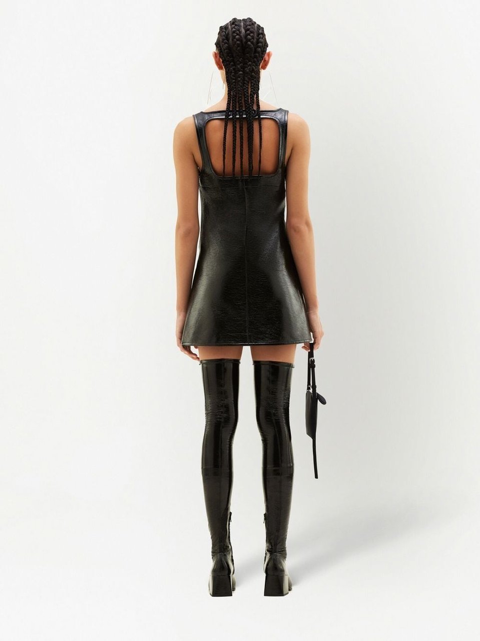 COURREGES Stretch-Cotton Faux Leather Shift Dress Zwart