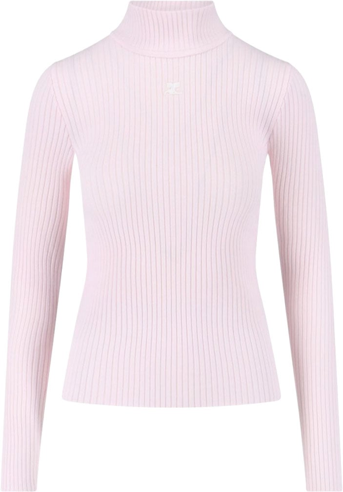 COURREGES Logo Turtleneck, In Pink Viscose Blend Roze
