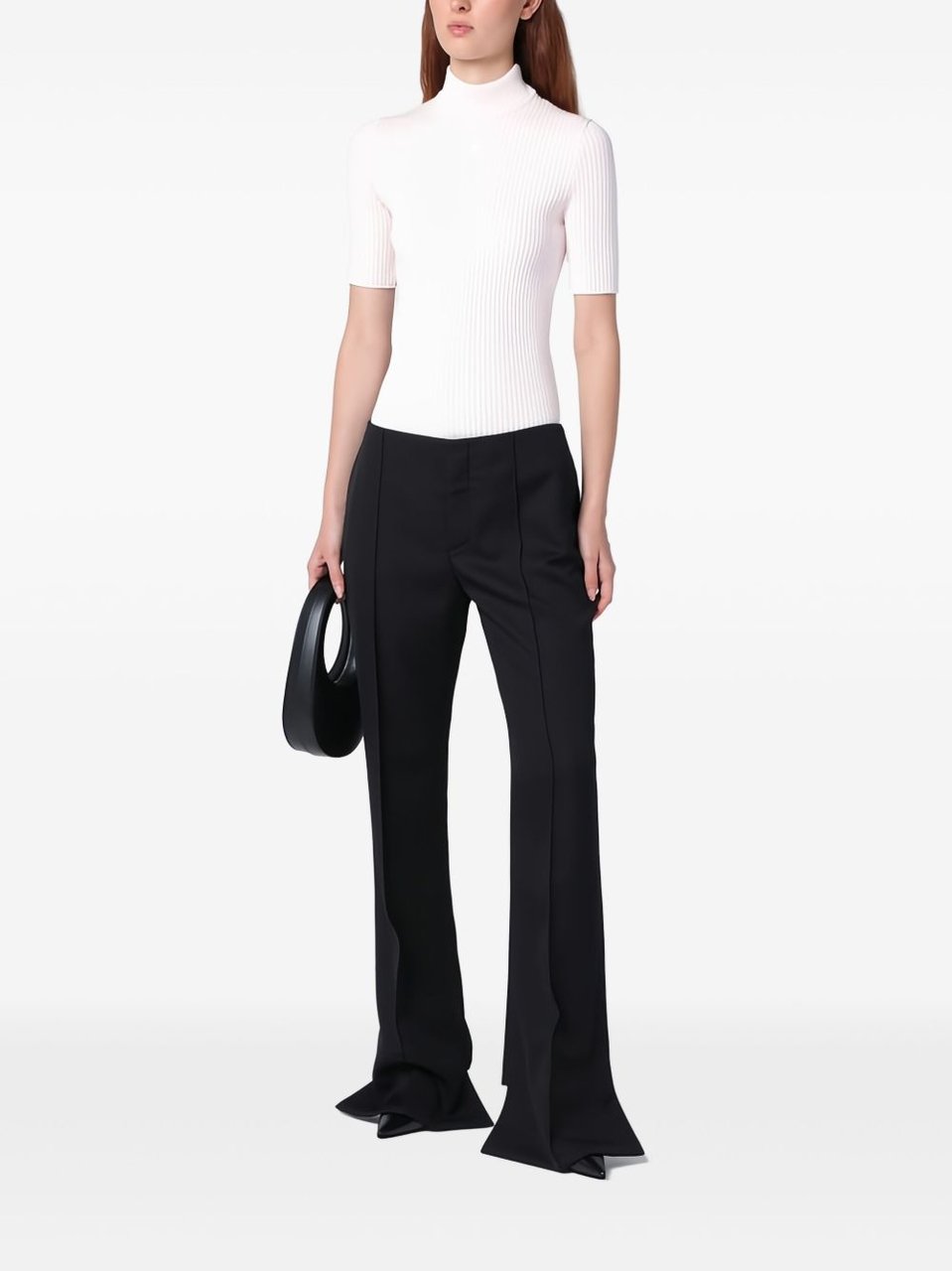 COURREGES Ribbed Silk-Nylon Top With Mock Neck Wit