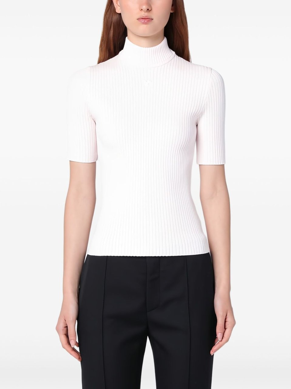COURREGES Ribbed Silk-Nylon Top With Mock Neck Wit