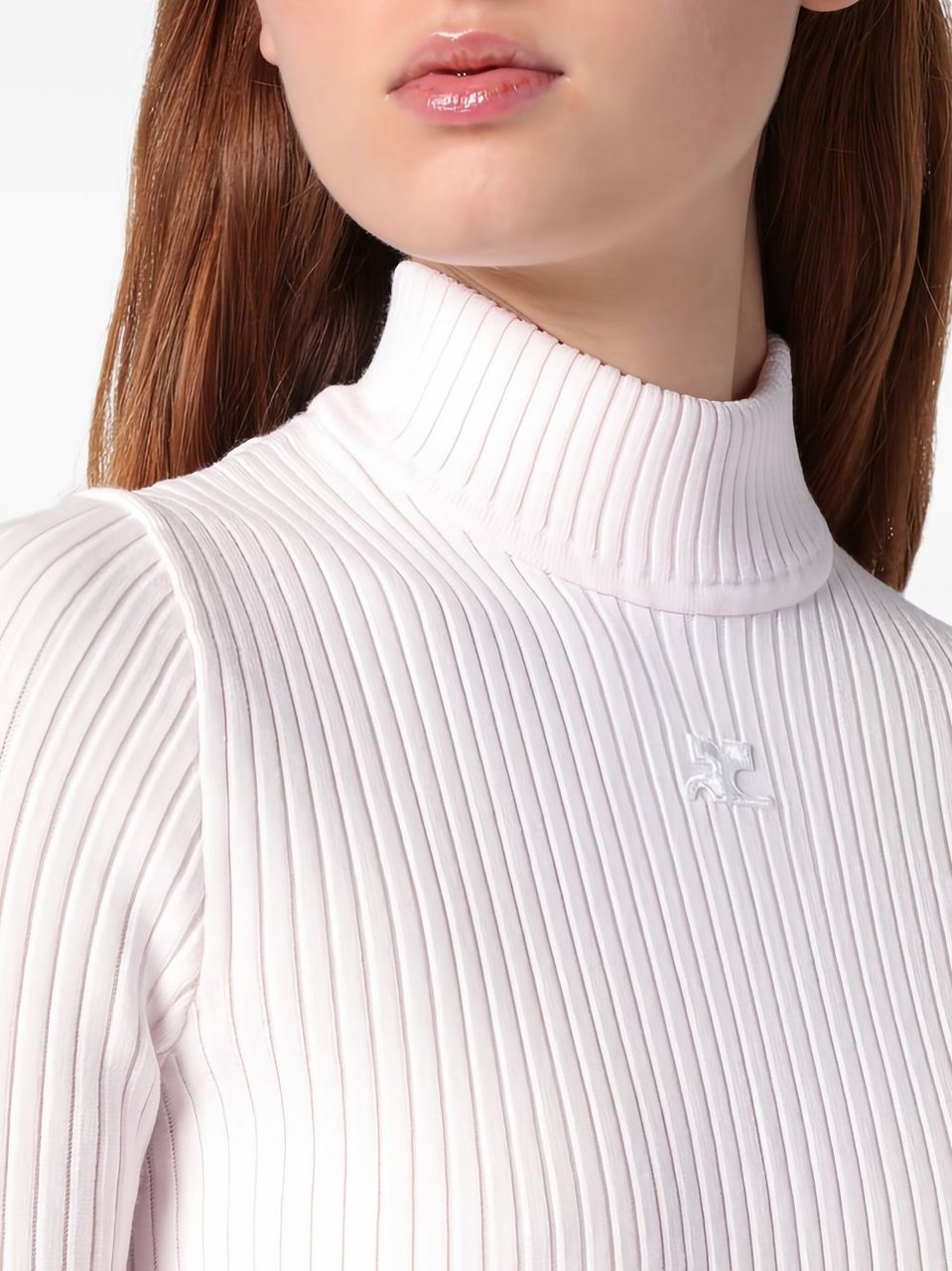 COURREGES Ribbed Silk-Nylon Top With Mock Neck Wit