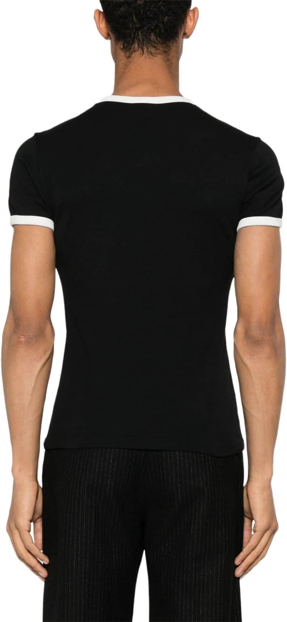 COURREGES Fitted Black T-Shirt With Contrasting White Trim Zwart