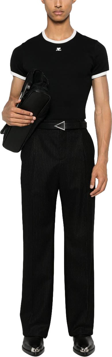 COURREGES Fitted Black T-Shirt With Contrasting White Trim Zwart