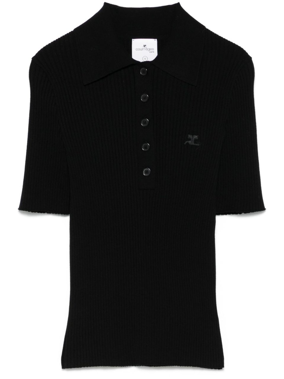 COURREGES Fitted Ribbed Knit Top Zwart