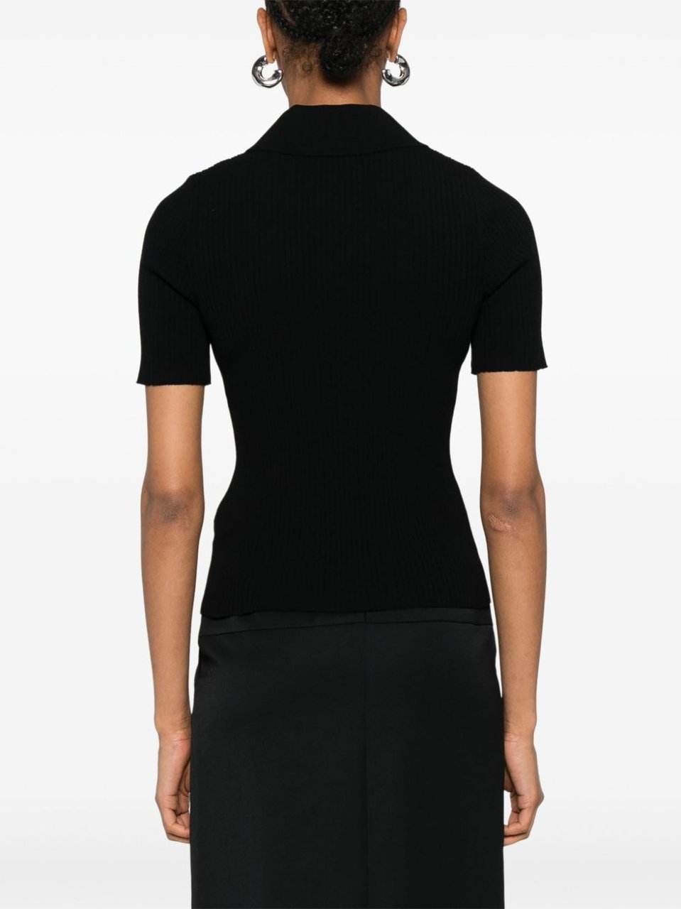 COURREGES Fitted Ribbed Knit Top Zwart