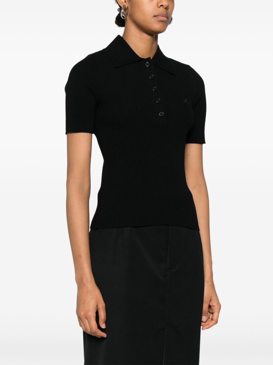 COURREGES Fitted Ribbed Knit Top Zwart