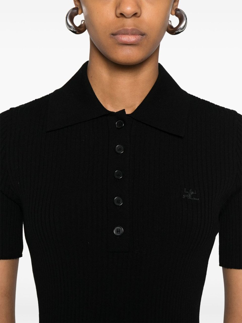 COURREGES Fitted Ribbed Knit Top Zwart