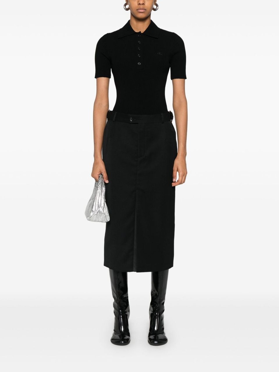 COURREGES Fitted Ribbed Knit Top Zwart