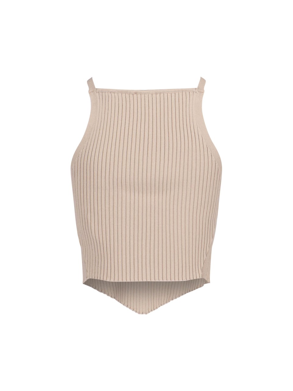 COURREGES Knitted Top, In Beige Fabric, Ribbed Knit Neutraal