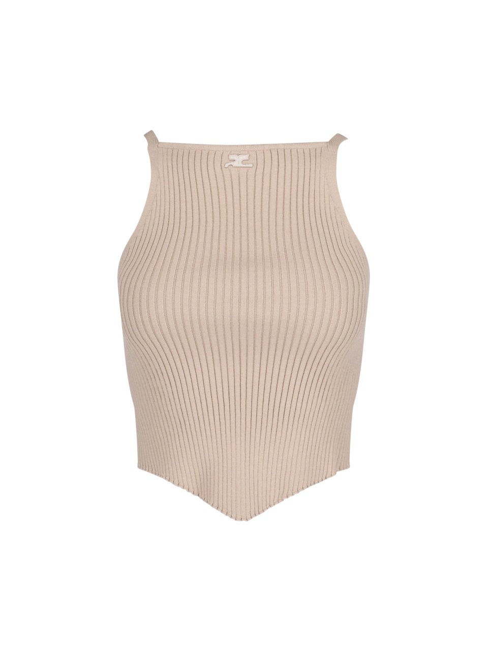 COURREGES Knitted Top, In Beige Fabric, Ribbed Knit Neutraal