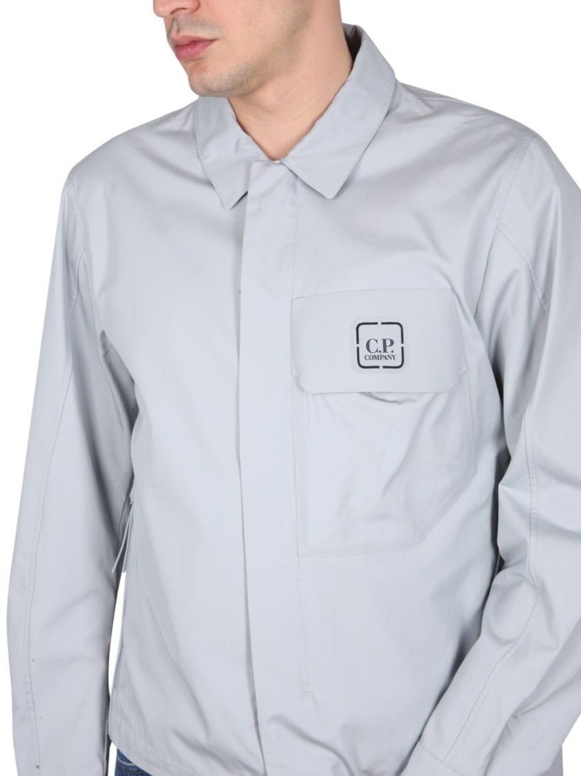 CP Company Front Zip Shirt With Classic Collar And Logo Detail Grijs