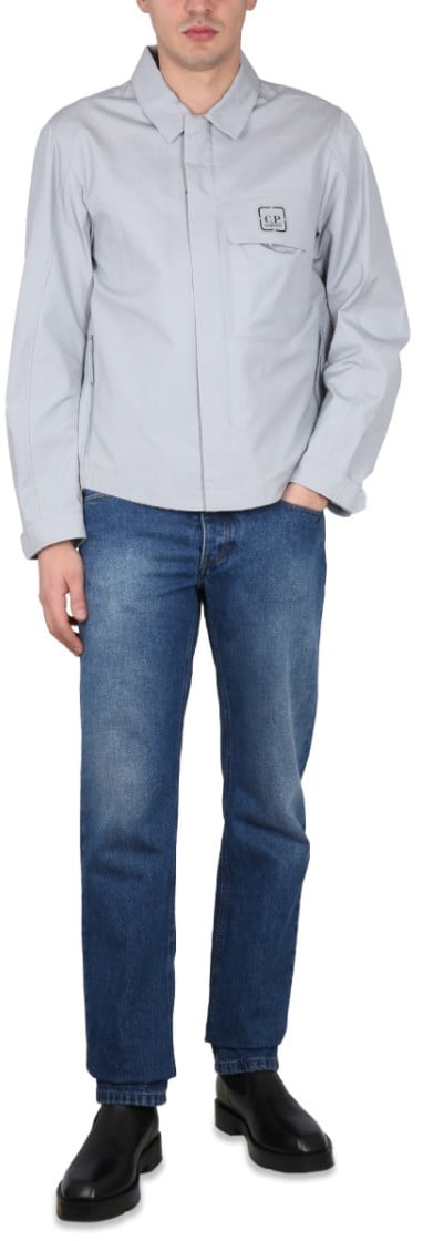 CP Company Front Zip Shirt With Classic Collar And Logo Detail Grijs