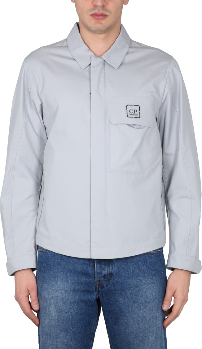 CP Company Front Zip Shirt With Classic Collar And Logo Detail Grijs