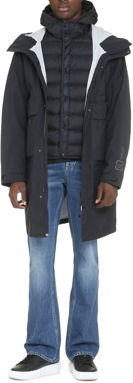 CP Company Technical fabric parka with internal removable down jacket Blauw