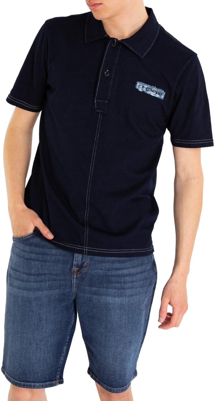 CP Company Heren Denimlook Polo Blauw Blauw