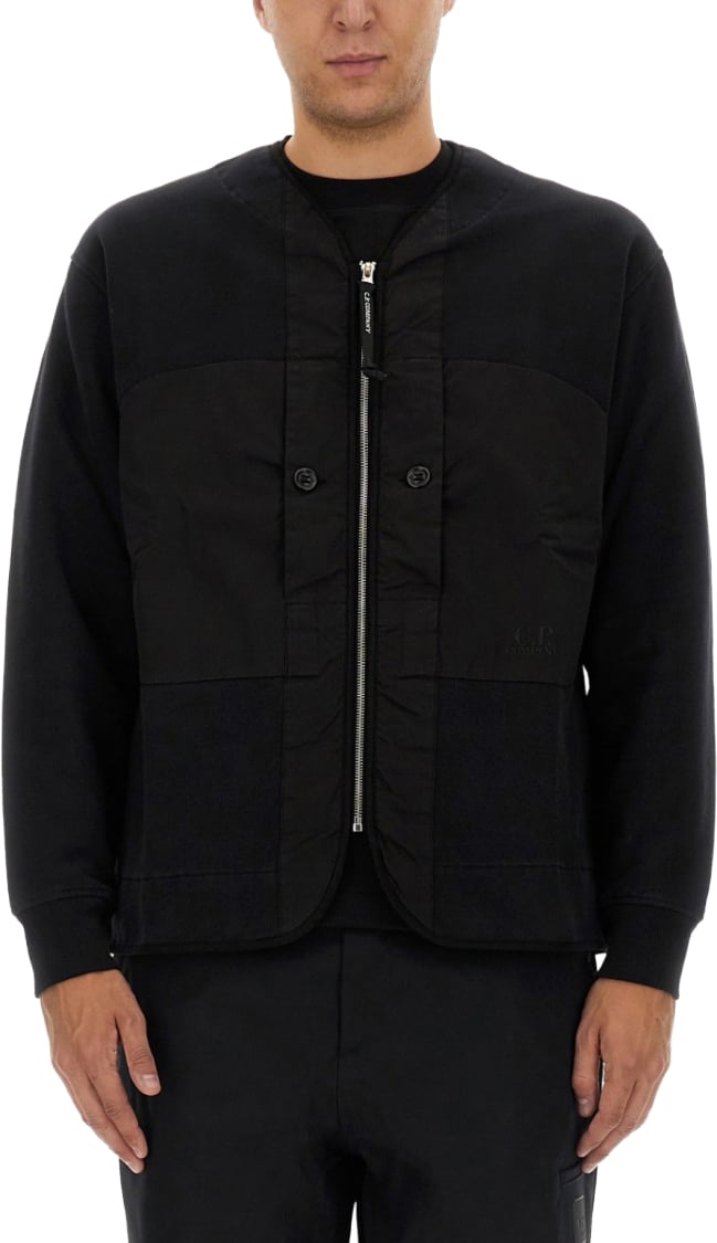 CP Company Buttoned Front Zip Sweatshirt Zwart
